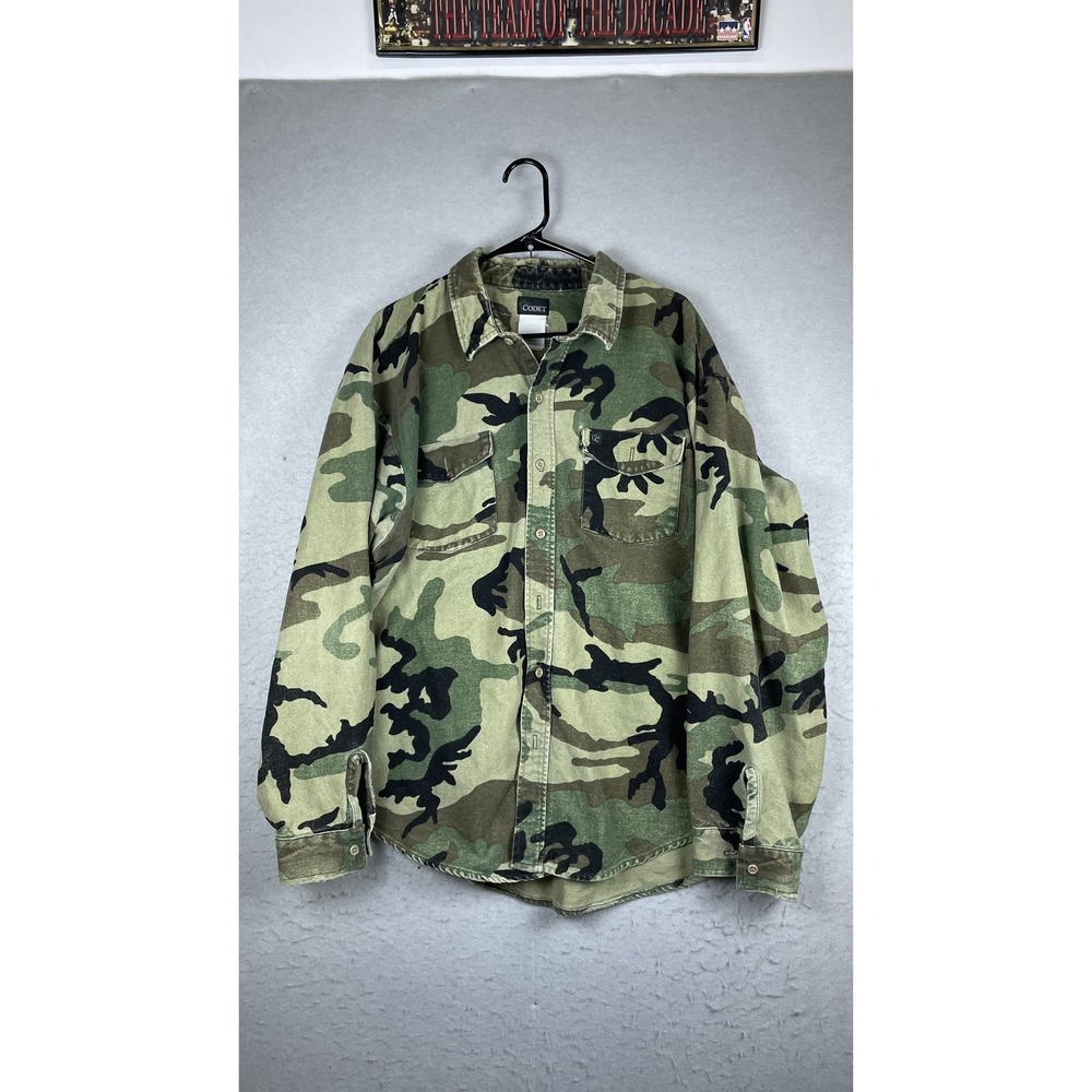 Codet Shirt Mens Large Green Camo Long Sleeve Button Front Hunting Workwear